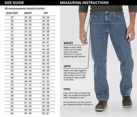 Size Chart For Wrangler Jeans