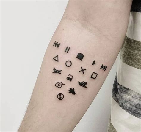 a person with a tattoo on their arm that has different types of symbols ...