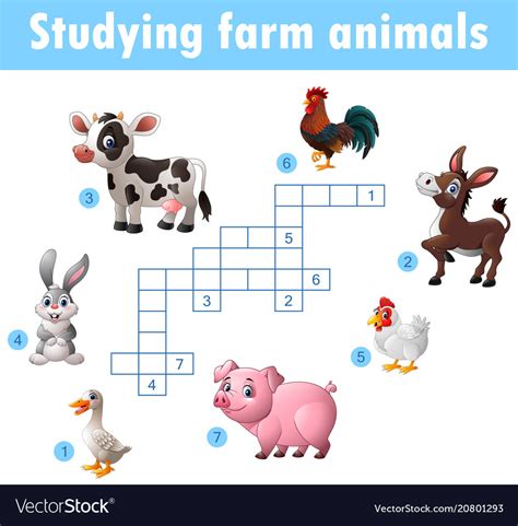 Crossword cards games for kids about farm animals Vector Image