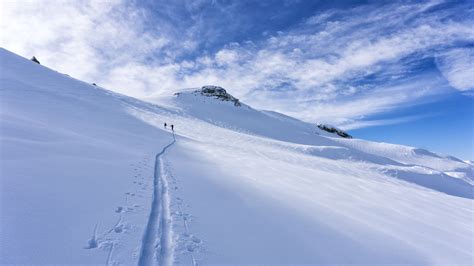 Wallpaper ID: 7946 / snow, trace, skiers, silhouettes, slope, mountain ...