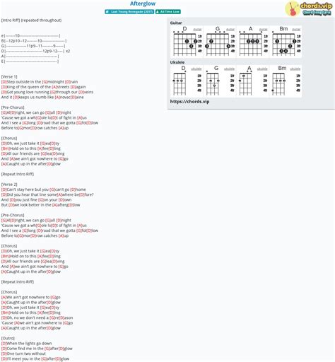 Chord: Afterglow - tab, song lyric, sheet, guitar, ukulele | chords.vip