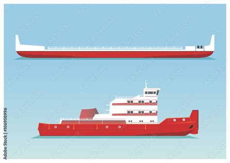 Tugboat and barge Stock Vector | Adobe Stock