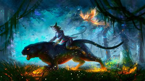 1024x1024 Lion Warrior Girl In Magical Forest For Hunt 4k 1024x1024 ...