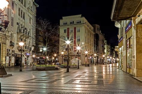 Belgrade, Knez Mihailova Street at Night Editorial Stock Photo - Image ...