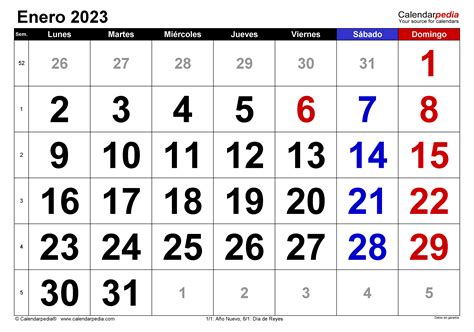 Calendario Enero 2023 Para Imprimir