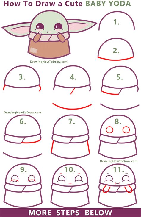 How to Draw a Cute Cartoon Baby Yoda (Kawaii / Chibi) Easy Step by Step ...