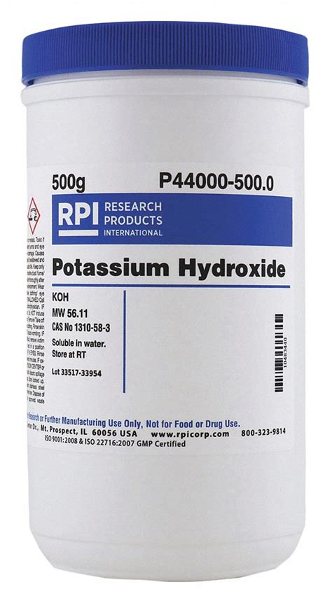 RPI Potassium Hydroxide, Powder, 500 g, 1 EA - 31GD03|P44000-500.0 ...