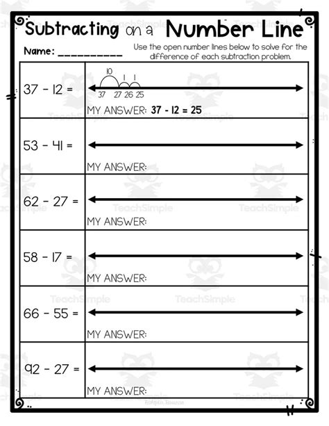 Subtracting on a Number Line Worksheet by Teach Simple