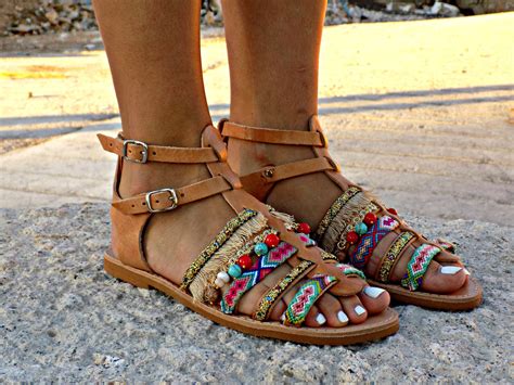 Handmade Leather Sandals, Artisanal Greek Sandals, Women Sandals, Boho ...