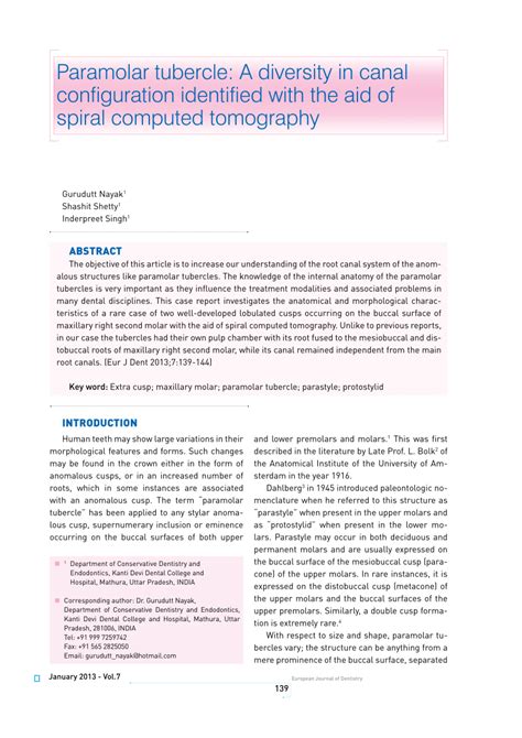 (PDF) Paramolar tubercle: A diversity in canal configuration identified ...