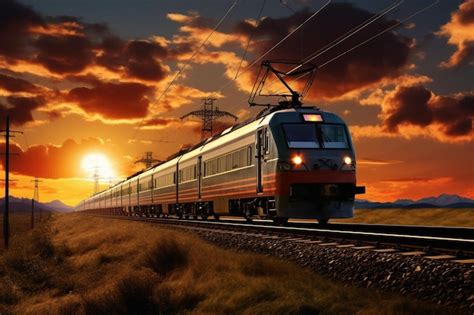 A train on the tracks in the sunset | Premium AI-generated image