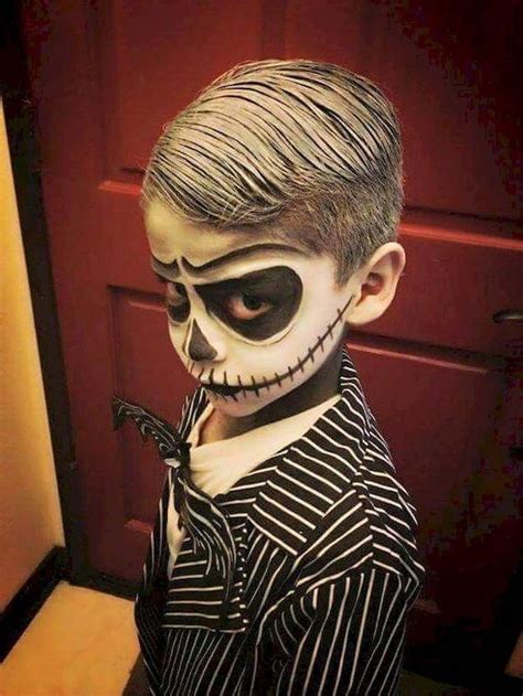 little boy, dressed as jack skellington, with face makeup, toddler ...