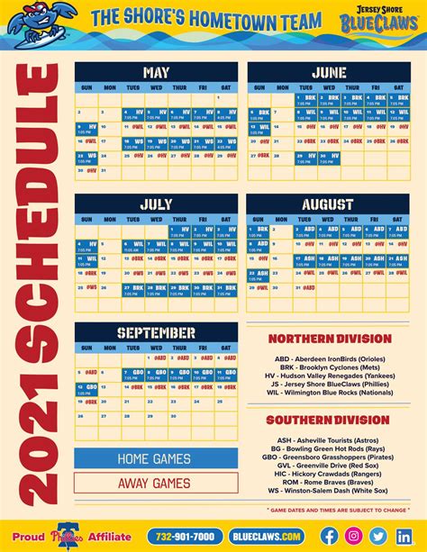 Jersey Shore BlueClaws Schedule | TomsRiver.org