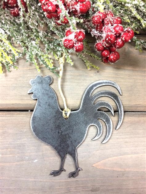 Rooster Metal Christmas Ornament, farmhouse Christmas Decor, Rustic ...