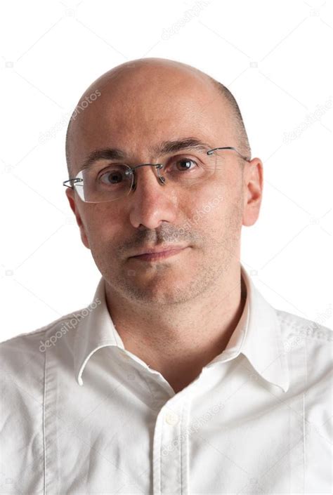 Bald man with glasses portrait. White background — Stock Photo © pio3 ...