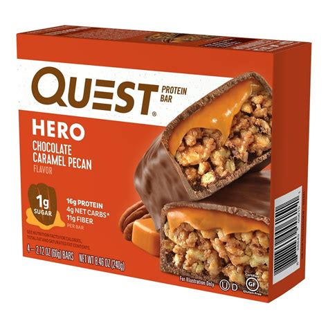 Quest Hero Chocolate Caramel Pecan Protein Bar, 2.12 Oz., 4 Count ...