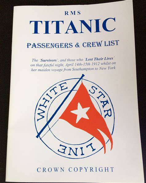 RMS Titanic Passengers & Crew List - Belfast Maritime Collectables