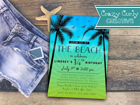 Beach Birthday Invitation / Beach Party Invitation / Beach | Etsy