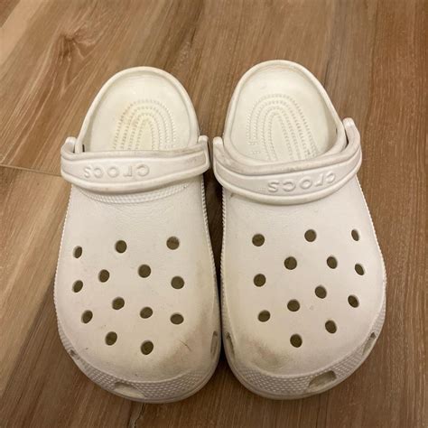 Women’s Size 8 White Crocs Extremely Worn - Depop