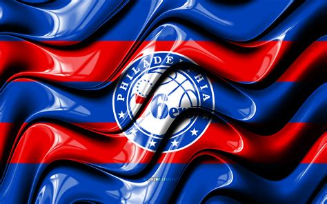 Download wallpapers Philadelphia 76ers flag, 4k, blue and red 3D waves ...