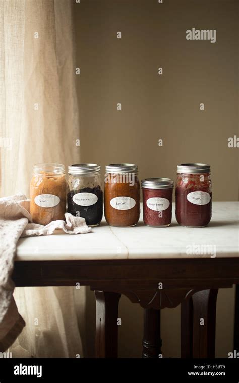 Home made Fruit Preserves in jars Stock Photo - Alamy