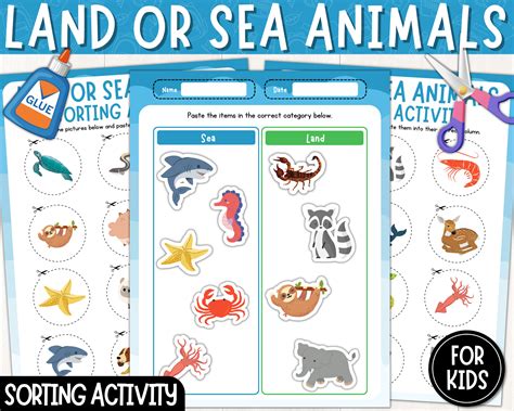 Land or Ocean Animal Sorting Activity Land Vs. Sea Animals Printable ...