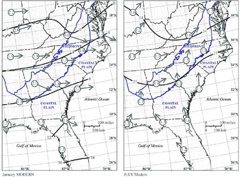 2 Modern climate data of the southeastern United States. Mean ...