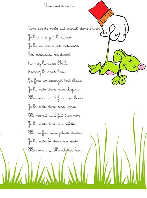 Comptine une souris verte - Paroles illustrées de la comptine pour ...