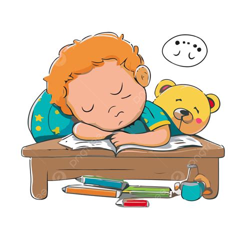 Preschool Nap Time Vector, Sticker Clipart Boy Is Sleeping At His Desk ...