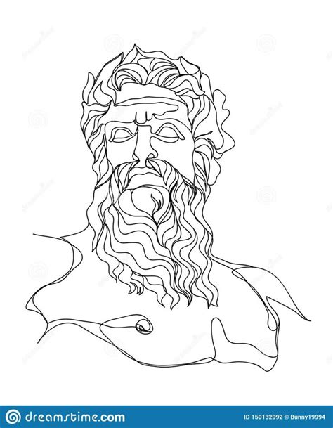 One Line Drawing Sketch. Zeus Sculpture.Modern Single Line Art ...