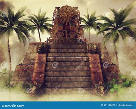 Aztec Temple In A Foggy Landscape Stock Image | CartoonDealer.com ...