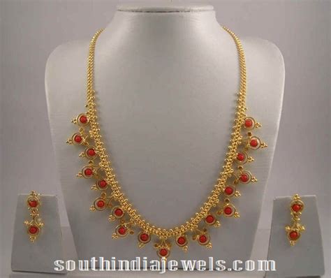 Gold Coral Necklace Design - South India Jewels