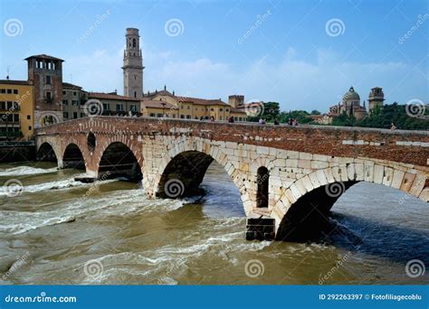 Ponte Pietra Over the Adige River in Verona, Italy Editorial ...