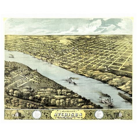 Vintage Map of Atchison Kansas 1869 Atchison County Poster Print (18 x ...