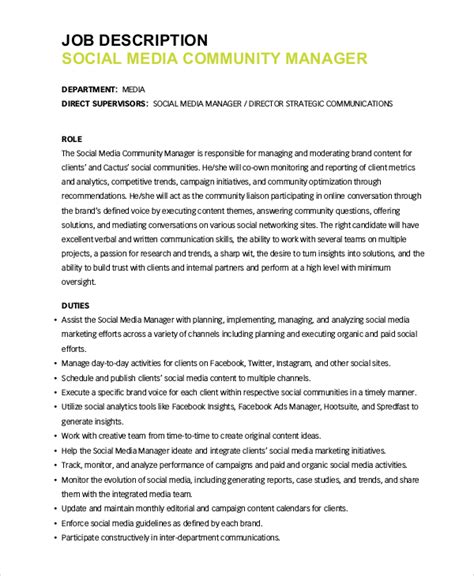 FREE 10+ Sample Social Media Manager Job Description Templates in PDF ...