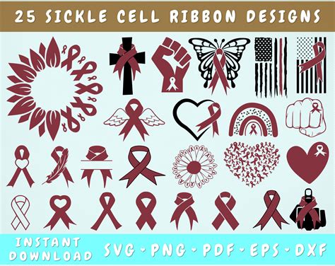 Sickle Cell Awareness SVG Bundle, 25 Designs, Sickle Cell Ribbon SVG By ...