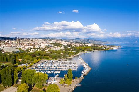 Aerial view of Ouchy waterfront in Lausanne, Switzerland | The Swiss ...