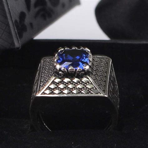 Mens Silver Tanzanite Ring, Handmade Man 925 Silver Rectangular ...