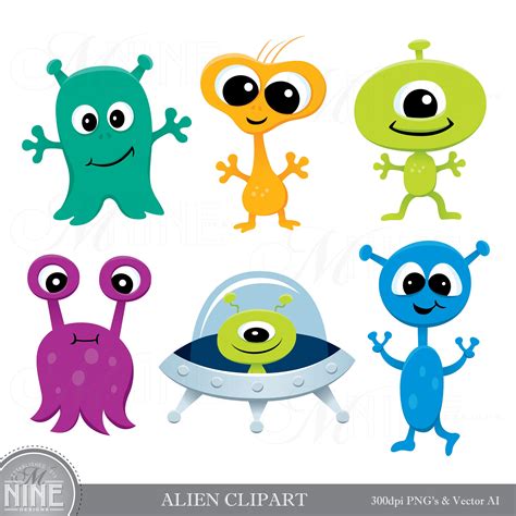 ALIEN Clip Art Aliens Clipart Downloads Space Alien Party - Etsy ...