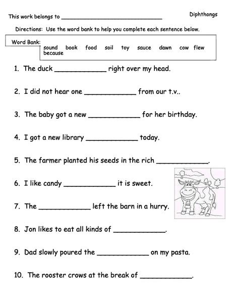 Diphthongs Worksheet for 2nd - 3rd Grade | Lesson Planet