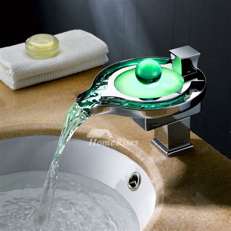 Designer Bathroom Faucets Led Brass Single Handle Waterfall Modern