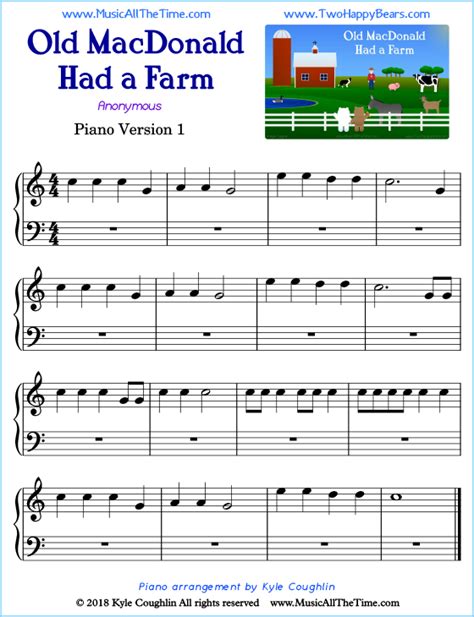 Old MacDonald Had a Farm Piano Sheet Music