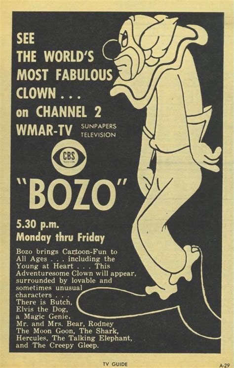 Bozo the clown T.V. guid | Tv guide, 1960s tv shows, Tvs