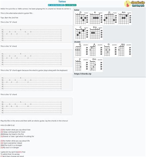 Chord: Tattoo - Jordin Sparks - tab, song lyric, sheet, guitar, ukulele ...