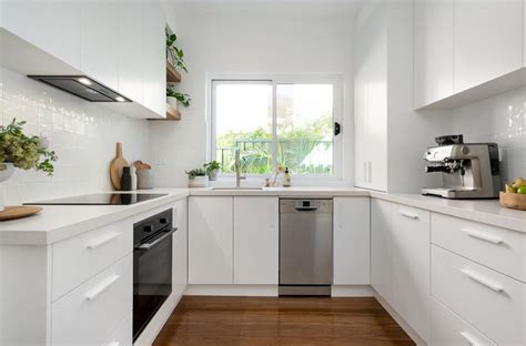 U Shaped Kitchen - White Flush Kitchen Cabinets