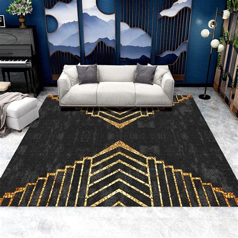 Black and Gold Abstract Rectangle Indoor Area Rug 3'x5' in 2021 | Black ...