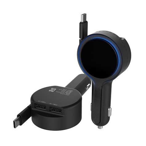 Dual USB Port Car Charger Retractable USB Charger Luminous KC Certified ...