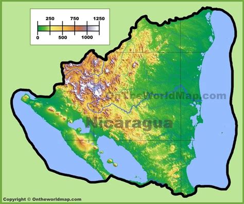 Nicaragua physical map Countries In Central America, North America Map ...