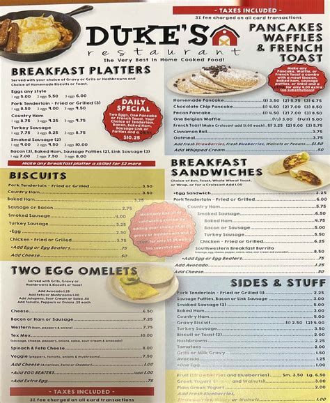 Duke's Restaurant - Menu Flyer