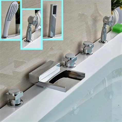 Deck Mount Bathroom Tub Filler with Shower and Waterfall Spout ...